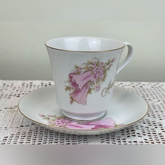 SAJI made in Japan Teacup and Saucer || 20th Anniversary written in French || - Picture 4 of 13